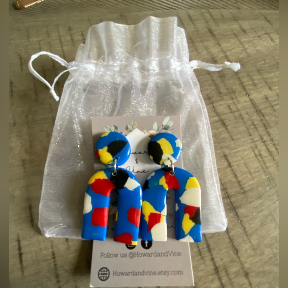 Polymer clay earrings - arch design.